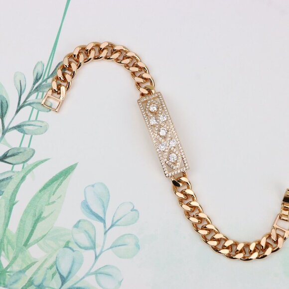 "Rose Gold Bracelet with Geometric CZ Panel and Bold Chain, XPBL0816 - Picture 1 of 12